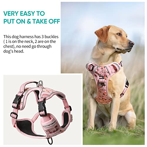 Timos No Pull Dog Harness,NO Need Go Over Dogs Head 3 Snap Buckles Reflective Oxford No Choke Puppy Harness with Front & Back 2 Metal Leash Clips Soft Padded Vest Harnesses for Small Medium Large Dogs