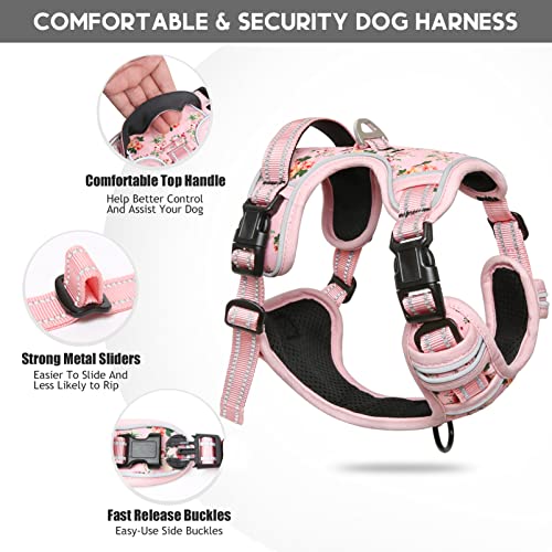 Timos No Pull Dog Harness,NO Need Go Over Dogs Head 3 Snap Buckles Reflective Oxford No Choke Puppy Harness with Front & Back 2 Metal Leash Clips Soft Padded Vest Harnesses for Small Medium Large Dogs