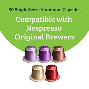 Amazon Fresh Intenso Dark, Medium & Forte Light Roast Aluminum Capsules, Variety Pack, Compatible with Nespresso Original Brewers, 50 Count (5 Packs of 10)