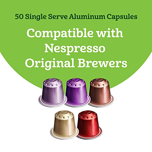 Amazon Fresh Intenso Dark, Medium & Forte Light Roast Aluminum Capsules, Variety Pack, Compatible with Nespresso Original Brewers, 50 Count (5 Packs of 10)