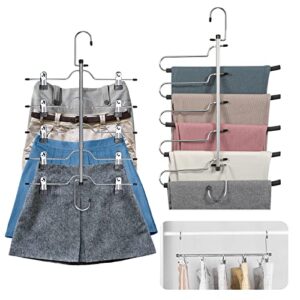cinksy space saving pants skirt hanger 5 in 1 pants jeans hangers with non-slip foam padded metal skirt hanger with adjustable clips
