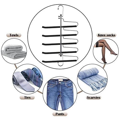 CINKSY Space Saving Pants Skirt Hanger 5 in 1 Pants Jeans Hangers with Non-Slip Foam Padded Metal Skirt Hanger with Adjustable Clips