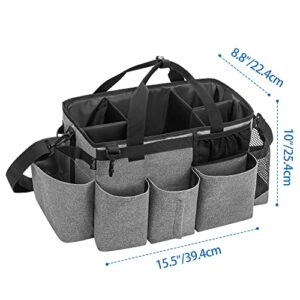 LoDrid Wearable Cleaning Caddy Bag with 4 Foldable Dividers, Cleaning Supply Tote for Cleaning Supplies, Cleaning Organizer with Shoulder Strap and Side Handles for Cleaners & Housekeepers, Grey