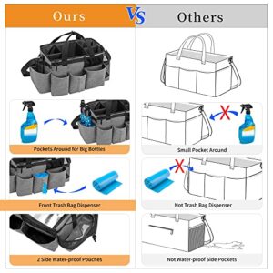 LoDrid Wearable Cleaning Caddy Bag with 4 Foldable Dividers, Cleaning Supply Tote for Cleaning Supplies, Cleaning Organizer with Shoulder Strap and Side Handles for Cleaners & Housekeepers, Grey