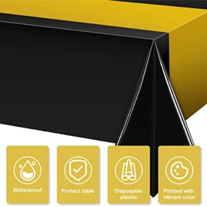 Tablecloth Black Plastic Table Cover Rectangle Disposable Tablecloth Set for Graduation Birthday Wedding Anniversary Picnic Festive Events Party Table Decoration Supplies (Black and Gold, 3)