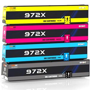 oneink 972x ink cartridges compatible for hp 972, upgraded chips, work for pagewide pro 477dn 477dw 452dn 452dw 577dw 577z managed p55250dw p57750dw printers, 4 packs (black/cyan/magenta/yellow)