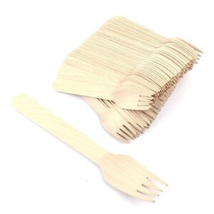 sihuuu disposable wooden forks, natural birch wood forks, cutlery taster, green plain forks(100 pcs)