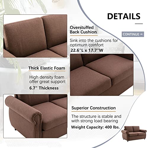 Gynsseh Loveseat Sleeper with Mattress, Breathable Linen Pull Out Couch with Memory Foam Mattress, 2-in-1 Convertible Loveseat Sleeper Pull Out Bed for Living Room Bedroom (S1-Brown)