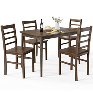 giantex 5 pieces dining table set, wooden kitchen table set for 4, farmhouse table with 4 chairs, sturdy construction & easy assembly, modern table and chairs set for dining room, living room, kitchen