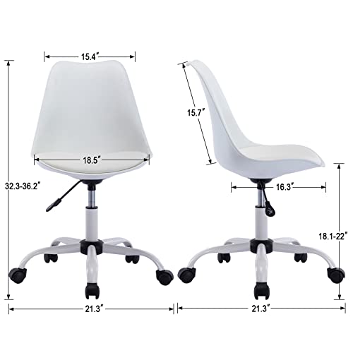 Hyfirm Home Office Desk Chair with Wheels, Swivel Rolling Study Task Chair for Teens Students, Armless Modern Computer Chair for Dorm/Bedroom/Living Room/Small Spaces with Padded Seat, White