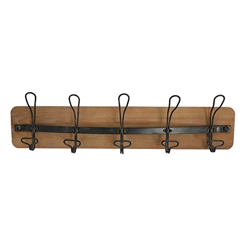 The Urban Port 26-Inch Rustic Wood Indoor Outdoor 5 Wall Hooks, Brown