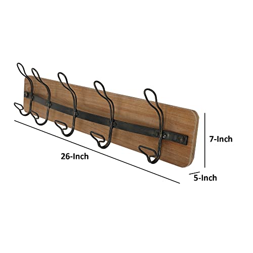 The Urban Port 26-Inch Rustic Wood Indoor Outdoor 5 Wall Hooks, Brown