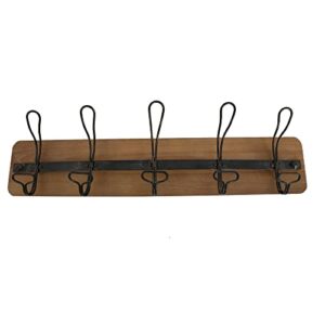 The Urban Port 26-Inch Rustic Wood Indoor Outdoor 5 Wall Hooks, Brown