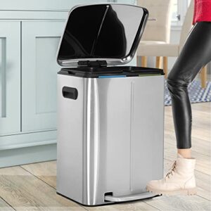 blkmty trash can 10 gallon kitchen trash can dual trash can pedal recycle trash bin with lid inner bucket stainless steel garbage can rubbish bin for home office garbage container 45l trash bin