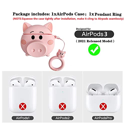 Huayou Cute Case Cover for 2021 Apple Airpods 3rd Generation with Keychain,Cool 3D Cartoon Fun Motorcycle Designed Shockproof Protective Soft Silicone Case for Women Men Girls Boys (Pink Pig)