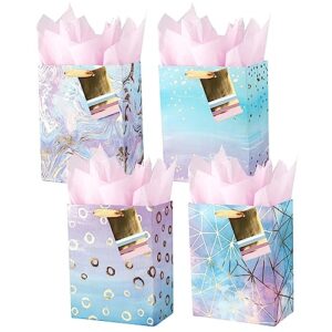 ye giving medium sized paper gift bags marble pattern sturdy gift bags 7"x4"x9" 4 bags, assorted design includes tissue paper and tags.
