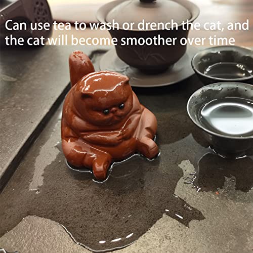 Zisha Tea Pet Angry Unhappy Cat Bat Figurine, Cute Kung Fu Tea Ornament Accessories of Frog Tea Set, Decoration for Tea Table Desk Tearoom, Great Gift for Tea Lover Friend (1.Cat)