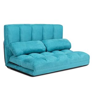 dortala foldable floor sofa, 6-position adjustable lounge couch with 2 pillows & suede cloth cover, modern lounge mattress video gaming lazy couch, suede floor seating sofa, 71" x 44.5", blue