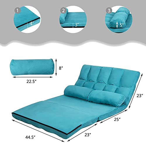 DORTALA Foldable Floor Sofa, 6-Position Adjustable Lounge Couch with 2 Pillows & Suede Cloth Cover, Modern Lounge Mattress Video Gaming Lazy Couch, Suede Floor Seating Sofa, 71" x 44.5", Blue