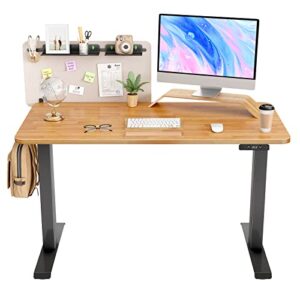 banti dual motor adjustable height standing desk, electric sit stand desk with screen panel, 48 x 24 inches stand up desk, home office desk with rubberwood top and black frame b-sde-sp48bo-d