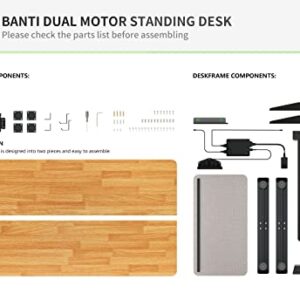 BANTI Dual Motor Adjustable Height Standing Desk, Electric Sit Stand Desk with Screen Panel, 48 x 24 Inches Stand up Desk, Home Office Desk with Rubberwood Top and Black Frame B-SDE-SP48BO-D