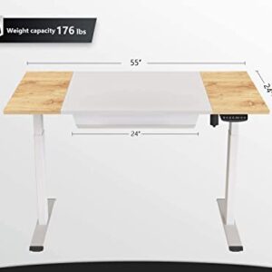 BANTI Height Adjustable Electric Standing Desk, 55 x 24 Inches Stand Up Desk with Pencil Holder, Sit Stand Desk with Light Rustic and White Top and White Frame, (B-SDE-55LW-S)