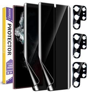 imbzbk [2+3 pack privacy screen protector for samsung galaxy s22 ultra 5g [not glass], 2 pack anti-spy flexible tpu film with 3 pack tempered glass camera lens protector, case friendly