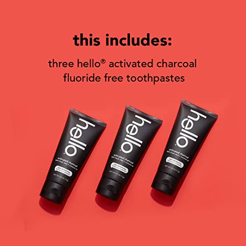 Hello Activated Charcoal Toothpaste, Fluoride Free with Activated Charcoal, Teeth Whitening Toothpaste with Fresh Mint and Coconut Oil, No SLS, Vegan, Gluten Free, 3 Pack, 4 OZ Tubes