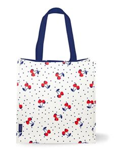 kate spade new york reusable shopping bag, grocery tote with shoulder straps, large collapsible tote, vintage cherry dot