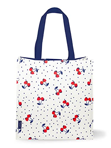 Kate Spade New York Reusable Shopping Bag, Grocery Tote with Shoulder Straps, Large Collapsible Tote, Vintage Cherry Dot