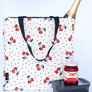 Kate Spade New York Reusable Shopping Bag, Grocery Tote with Shoulder Straps, Large Collapsible Tote, Vintage Cherry Dot