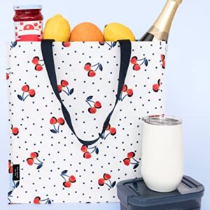 Kate Spade New York Reusable Shopping Bag, Grocery Tote with Shoulder Straps, Large Collapsible Tote, Vintage Cherry Dot