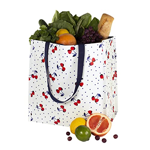 Kate Spade New York Reusable Shopping Bag, Grocery Tote with Shoulder Straps, Large Collapsible Tote, Vintage Cherry Dot