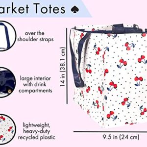 Kate Spade New York Reusable Shopping Bag, Grocery Tote with Shoulder Straps, Large Collapsible Tote, Vintage Cherry Dot