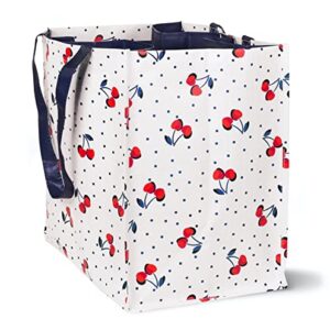 Kate Spade New York Reusable Shopping Bag, Grocery Tote with Shoulder Straps, Large Collapsible Tote, Vintage Cherry Dot