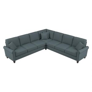 bush furniture hudson l shaped sectional couch, 111w, turkish blue herringbone