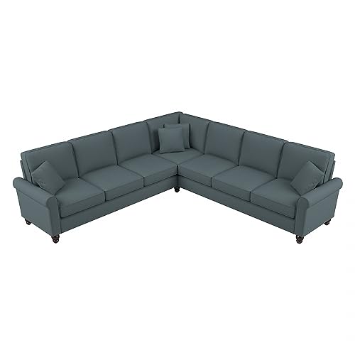 Bush Furniture Hudson L Shaped Sectional Couch, 111W, Turkish Blue Herringbone