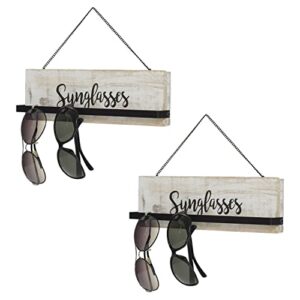 mygift wall mounted whitewashed wood sunglasses organizer, hanging eyewear eyeglasses sunglass holder rack with cursive sunglasses lettering for home collection and retail display, set of 2
