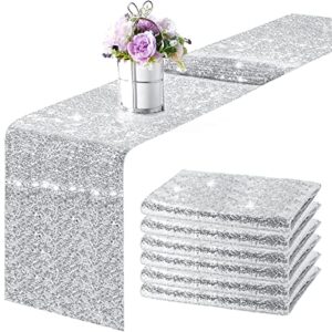 6 pieces 12 x 108 inches sequin table runner glitter sequin rectangular table runner cloth for birthday wedding baby shower bachelorette holiday celebration party decorations (silver)