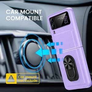 VEGO for Galaxy Z Flip 3 Ring Stand Case, Z Flip 3 All-Inclusive Cover Case with Hinge Protection and Glass Camera Lens Screen Protector for Samsung Galaxy Z Flip 3 5G (2021) - Purple