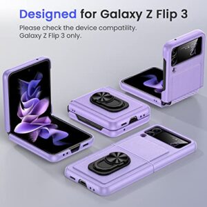 VEGO for Galaxy Z Flip 3 Ring Stand Case, Z Flip 3 All-Inclusive Cover Case with Hinge Protection and Glass Camera Lens Screen Protector for Samsung Galaxy Z Flip 3 5G (2021) - Purple