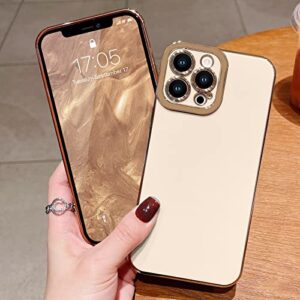 Lafunda Designed for iPhone 13 Pro Case, Luxury Cute Plating Cases for Women Girls Elegant Golden Edge Shockproof TPU Bumper Cover with Silicone Camera Protective Phone Case for iPhone 13 Pro White