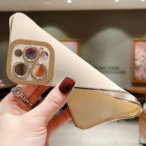 Lafunda Designed for iPhone 13 Pro Case, Luxury Cute Plating Cases for Women Girls Elegant Golden Edge Shockproof TPU Bumper Cover with Silicone Camera Protective Phone Case for iPhone 13 Pro White