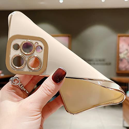 Lafunda Designed for iPhone 13 Pro Case, Luxury Cute Plating Cases for Women Girls Elegant Golden Edge Shockproof TPU Bumper Cover with Silicone Camera Protective Phone Case for iPhone 13 Pro White
