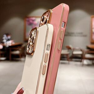 Lafunda Designed for iPhone 13 Pro Case, Luxury Cute Plating Cases for Women Girls Elegant Golden Edge Shockproof TPU Bumper Cover with Silicone Camera Protective Phone Case for iPhone 13 Pro White