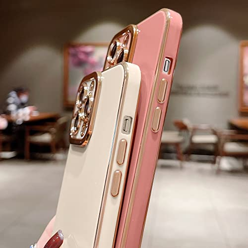 Lafunda Designed for iPhone 13 Pro Case, Luxury Cute Plating Cases for Women Girls Elegant Golden Edge Shockproof TPU Bumper Cover with Silicone Camera Protective Phone Case for iPhone 13 Pro White