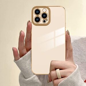 Lafunda Designed for iPhone 13 Pro Case, Luxury Cute Plating Cases for Women Girls Elegant Golden Edge Shockproof TPU Bumper Cover with Silicone Camera Protective Phone Case for iPhone 13 Pro White