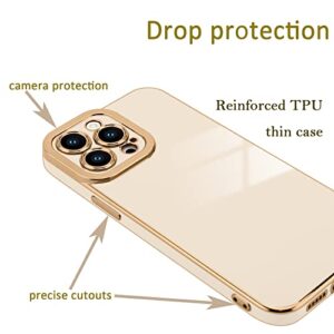 Lafunda Designed for iPhone 13 Pro Case, Luxury Cute Plating Cases for Women Girls Elegant Golden Edge Shockproof TPU Bumper Cover with Silicone Camera Protective Phone Case for iPhone 13 Pro White