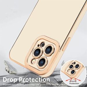 Lafunda Designed for iPhone 13 Pro Case, Luxury Cute Plating Cases for Women Girls Elegant Golden Edge Shockproof TPU Bumper Cover with Silicone Camera Protective Phone Case for iPhone 13 Pro White