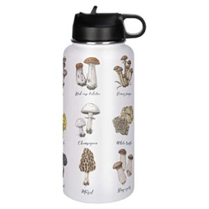 greenieey mushroom insulated water bottle with straw for sports＆travel,stainless steel thermos flask gift for adults＆kids mushroom1 1000ml (32oz)
